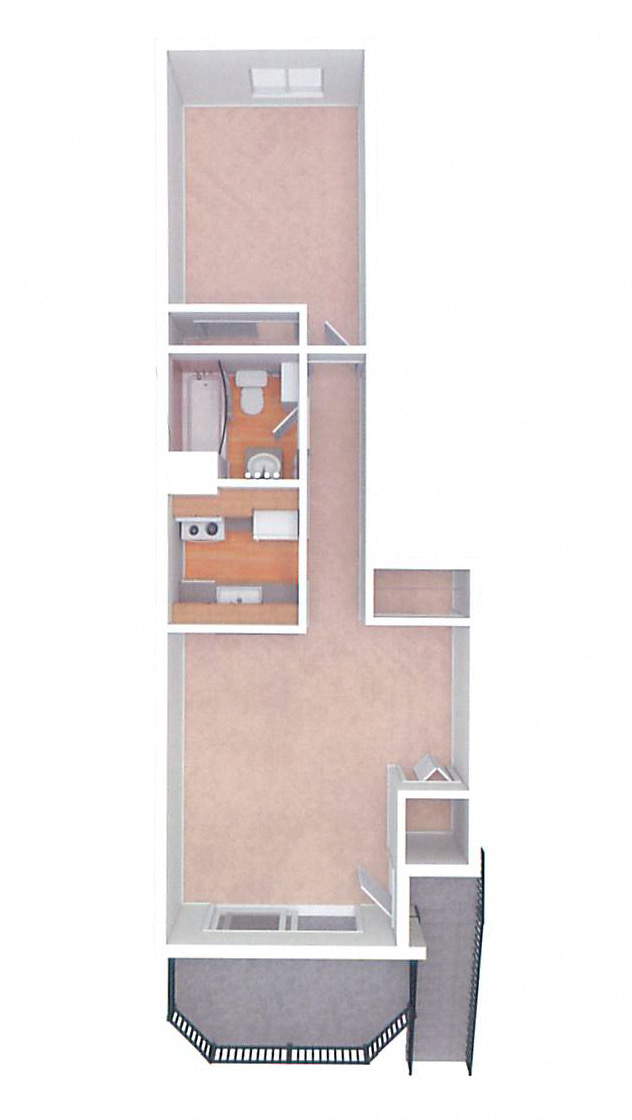 Floor plan for 1 bed, 1 bath, 720 sqft